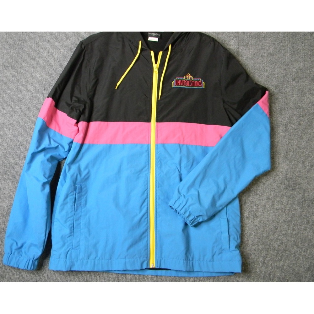 Universal Studios‎ Hooded Windbreaker Jacket Retro Neon Colorblock Size M